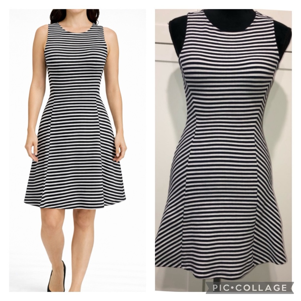 H&M Black and White Sleeveless Fit and Flare Dress